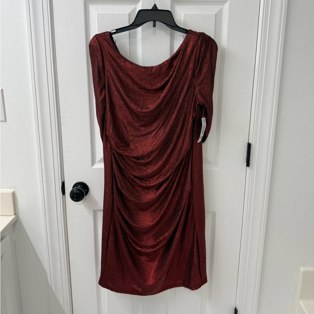 R& M Richard’s Elegant Red Draped Holidays Dress